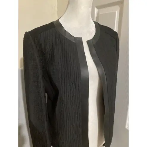 Elie Tahari Black Textured Collarless Open Front Jacket Blazer