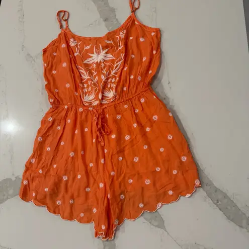 Anthropologie x Eloise Elspeth Floral Embroidered Romper Women’s Large Orange