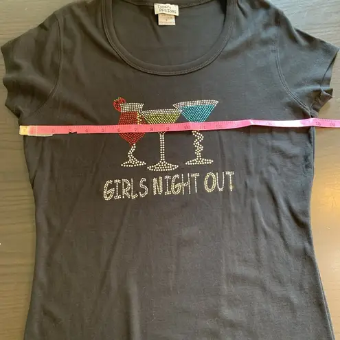 Isaac's Designs Girls Night Out Shirt Womens Small Embellished Cocktails McBling Black