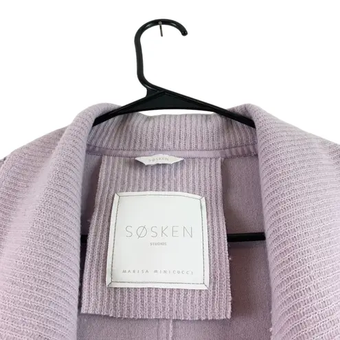 SØSKEN Heidi Long Sleeve Brushed Knit Collared Duster Cardigan Jacket Lavender
