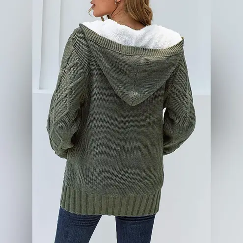 Sidefeel Cardigan Hooded Fleece Lined Jackets Winter Sweater Coat Size Large Green