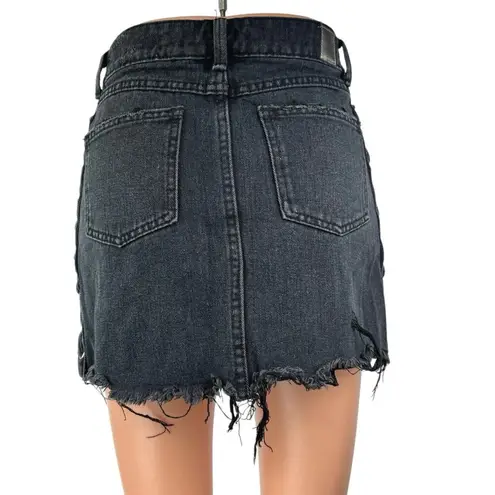 Denim TwentyFourSeven Lace Up Distressed Cut Off Mini Denim Jean Skirt Size 32 Black