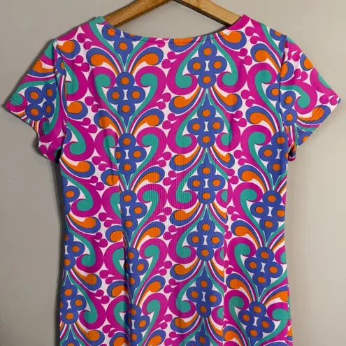 Katherine Way Key West Mod Retro Printed Dress Womens Small Multicolor Mini Twee White