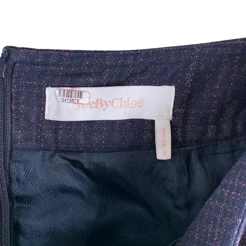 See By Chloe Ink Navy Plaid Cotton Pencil Skirt Size 40