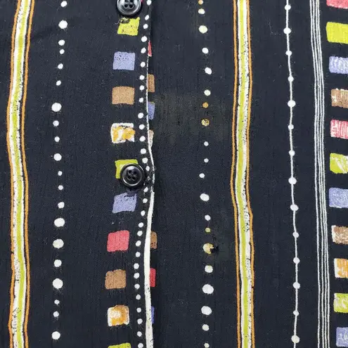 Vtg Panther Button Up Shirt Womens Large Stripe Geo Padded Short Sleeve 80s dmg