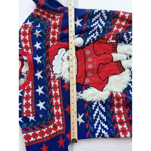 Jolly Sweaters Women's XL Blue/Red Ugly Christmas Sweater Furry Cat Persian Red