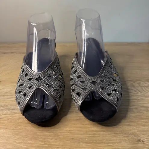 Joan Boyce Shies Silver Glitter Peep Toe Kitten Heel Slip