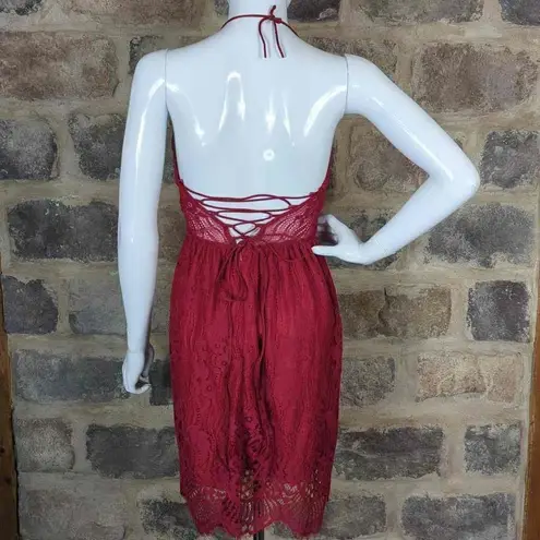 AOOKSMERY red lace laced back dress Woman's size small Mini Lace Up Back Party Red