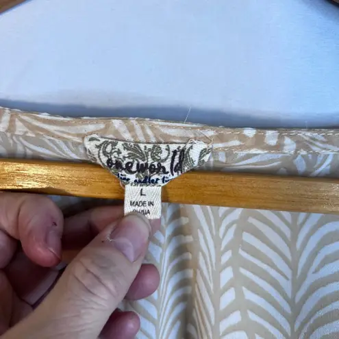 One World Poncho Blouse Leaf Print Sheer Vacation Beachy Boho Size Large