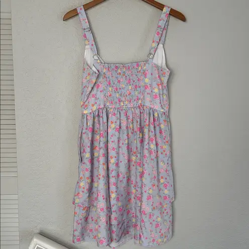 NEW Scarlet Darkness Lavender Floral Corset Mini Dress Smocked Back Large Purple