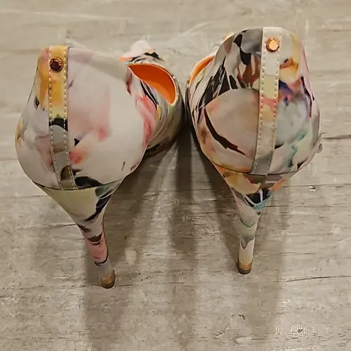 💕TED BAKER💕 Luceey Satin Pumps ~ Watercolor Abstract Floral Print 41 Pink Size 10