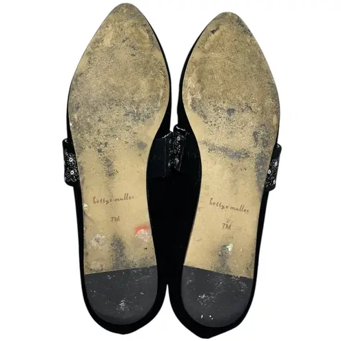 Bettye Muller Black Velvet Pointed Toe Flats Sequins Floral Embroidery Womens 7M