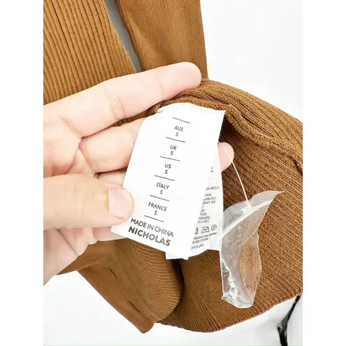 NICHOLAS Braulia Twist Front Cutout Ribbed Knit Mini Dress S NEW Brown