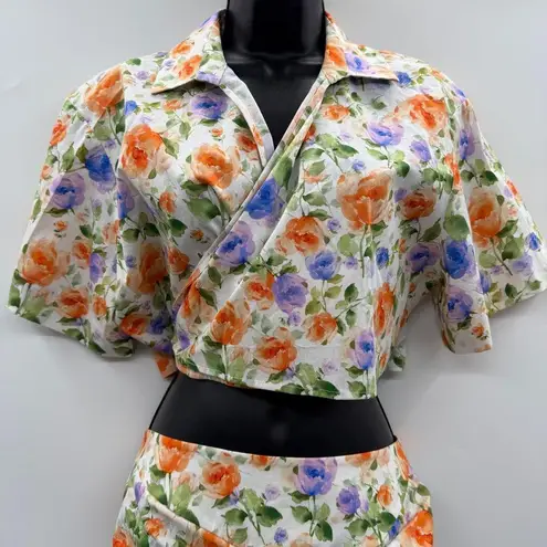 Giuseppe di Morabito Two Piece Set White Purple Orange Floral Crop Top Skirt NEW Size 2