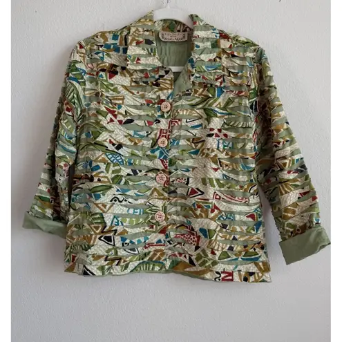 Life Style Women's Shirt Jacket Rag Striped Button Up Colorful Petite M Artsy Size undefined