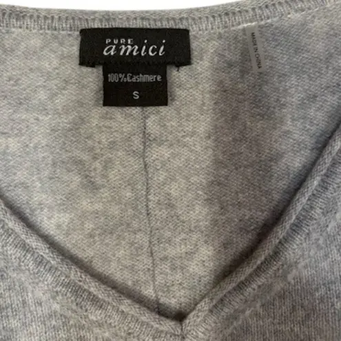 AMICI Pure Gray Grey V Neck 100% Cashmere Fringe 3/4 Dolman Sleeve Sweater SMALL