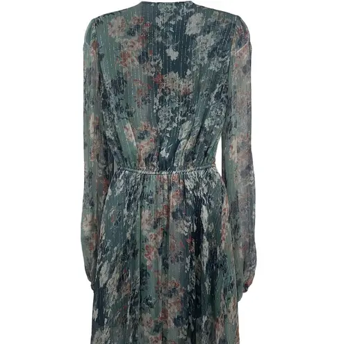 Caroline Constas Silk Vivan Floral Ruffled Georgette Maxi Gown Dress Slate Ombre Green Size XS