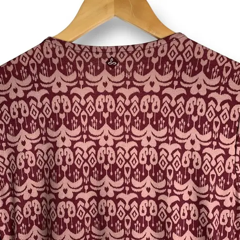 prAna Twist Front Faux Wrap Dress Ikat Print 3/4 Sleeve Stretch Size Large