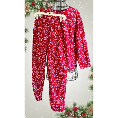 Jennifer Moore Vintage Christmas Pajamas Large Red 2 piece Fleece Loungewear