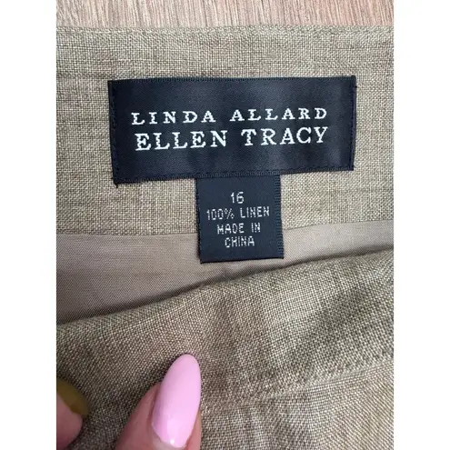 Ellen Tracy Linda Allard 100% Linen Pencil Skirt Khaki Size 16