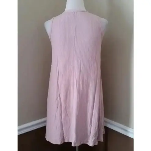 Bo Bel Rose Pink Ribbed Lace-Up Sleeveless V-Neck Shift Dress by from ModCloth M