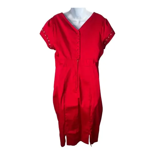 Betty Boop Torrid Embroidered Keyhole Red Dress Pinup Style Cutout Midi Size 12