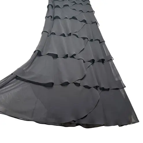 Alex Evenings Dress 12 Tiered Ruffle Chiffon Satin Gown Rhinestone Shawl Collar