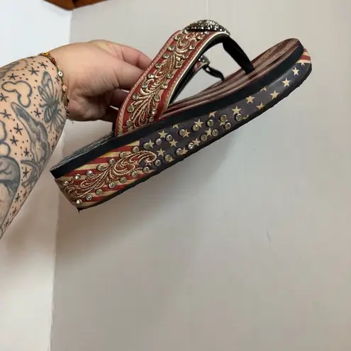 Mountain West Y2K Style Western American Flag Platform Sandals Red Size 10