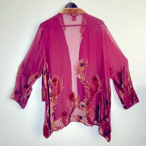 CUTRON of Santa Monica open front tunic in soft velvet peacock feather pattern Size 1X