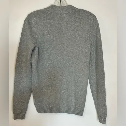 Charter Club Women's Metallic Cotton Henley Gray Silver Sweater Sparkly XS New