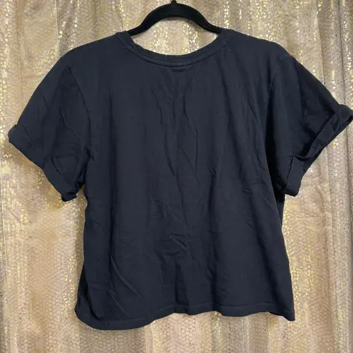 Vibe N' Black Orange Yellow Green Boho Embroidered Flower Crop T Shirt Large