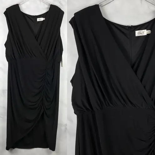 Eliza J NWT Sleeveless Faux Wrap Stretchy Drape Midi Dress Black Plus 22 Formal