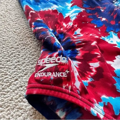 Speedo  women’s endurance one piece swimsuit red white blue tie dye MEASUREMENTS