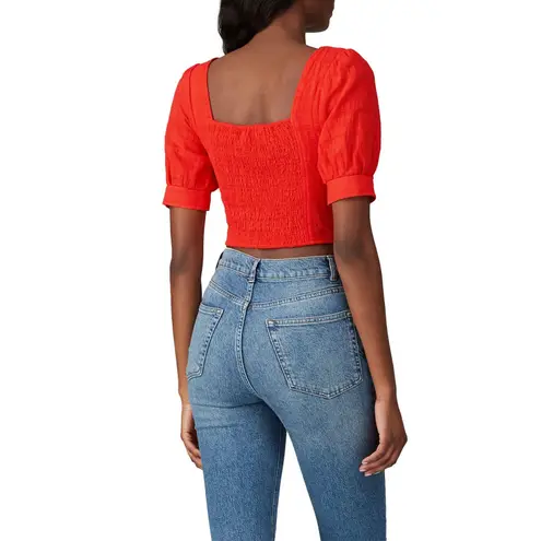 LOVE WHIT BY WHITNEY PORT Red Puff Sleeve Square Neckline Front Button Crop L Size L