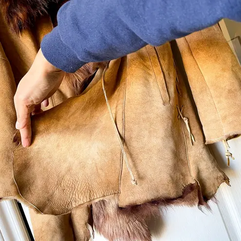 Via Veneto Boho Shearling Coat Spanish Lamb Vintage Fur Trim Tan Small GUC