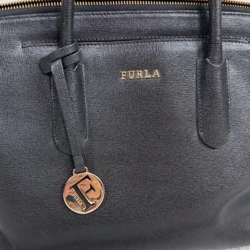Furla Tessa Onyx Leather Tote with Gold Accents