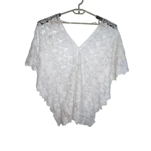 Yumi Kim White Sheer Lace Tulum Tunic Swim Cover Up Batwing Women Size XS New