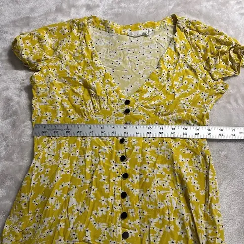Wish Golden Bloom Dress Women's Small Yellow Mini V-Neck Puff Sleeve Ruffle RTR