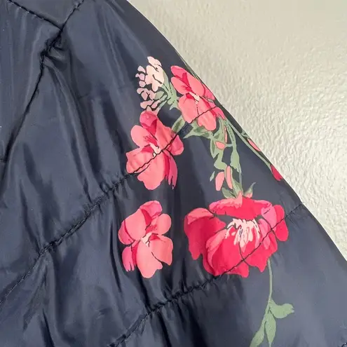 Charter Club Womens Plus Size 2X Reversible Navy Floral Puffer Jacket Zip Front