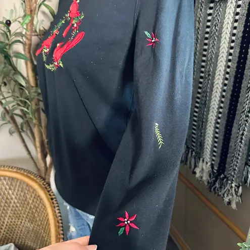 Vintage CB Casual Red Cardinal Embroidered Christmas Top – Size Small Black