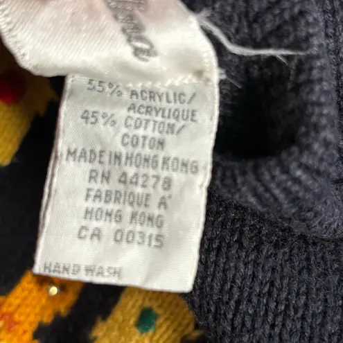 Vintage 90s Marisa Christina Black Knit Crewneck Crest Coat of Arms Sweater Blue Size M