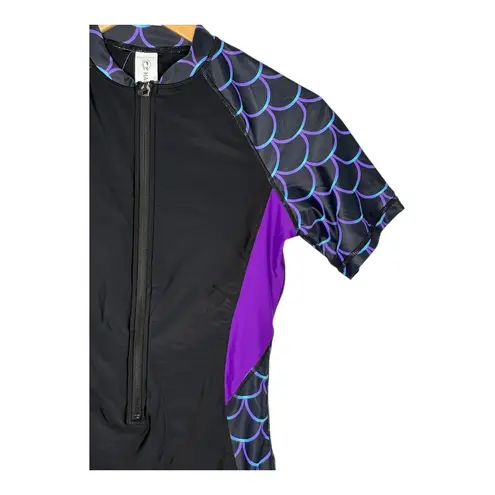 Halcurt Mermaid Rash Guard Swimsuit Short Sleeve Zip Front Women Size Small New Black