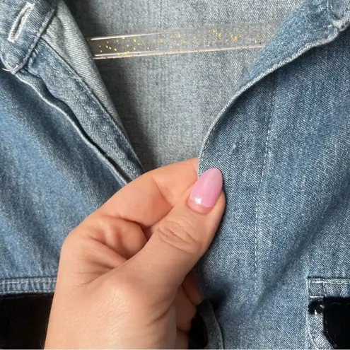 Vintage 90s 8th St. West Denim Black Velvet Studded Oversized Shirt S Blue