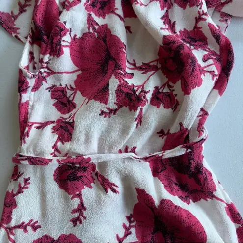 Free People  Floral Wrap Mini Dress Ruffle Cap Sleeve Tie Bow Viscose Flower EUC