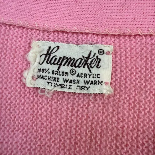 Vintage Haymaker Pink Orlon Acrylic Cardigan Sweater Embroidered Crocodile Logo Size M