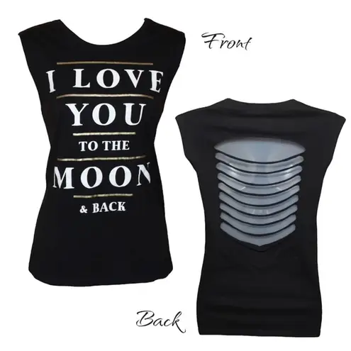 Fifth Sun I love you to the moon and back  shredded back sleeveless tee size L