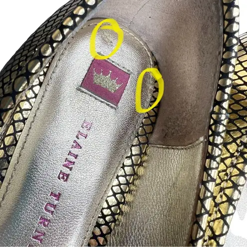 Elaine Turner Metallic Gold Snake Print Reptile Embossed Flats