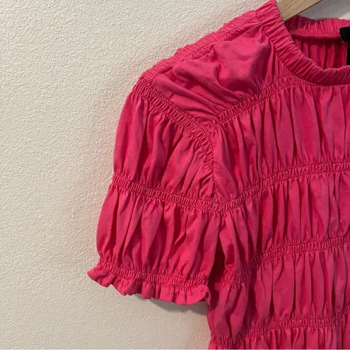 AQUA  Pink‎ Puff Sleeve Stretch Smocked Top Ruffle Trim Size S