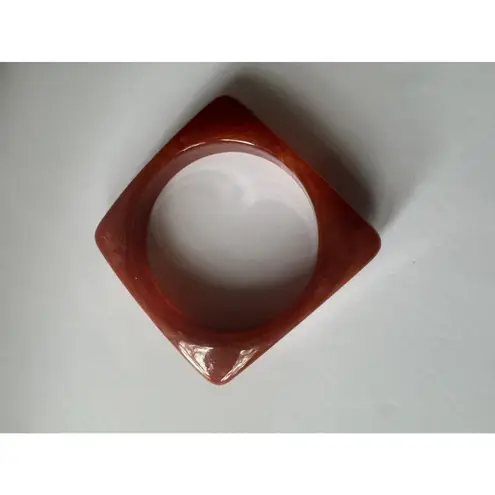 VTG Thick Resin Acrylic Bangle Bracelet Set of 2 Orange Chunky Geometric Design