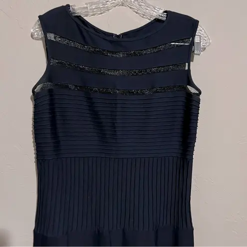 Tadashi Shoji Navy Blue Lace And Crochet Collage Illusion Dress